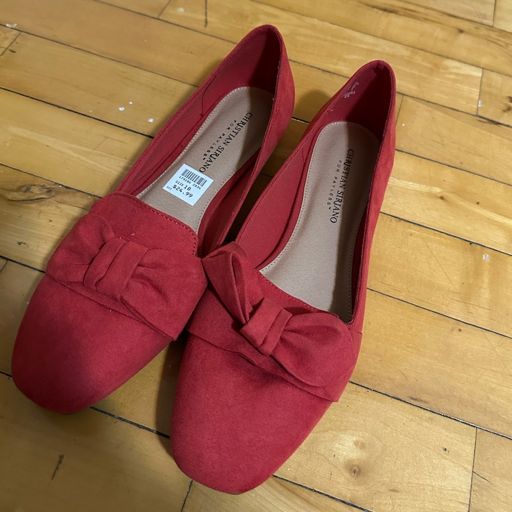 Christian Siriano Red Suede Loafers with Bow
